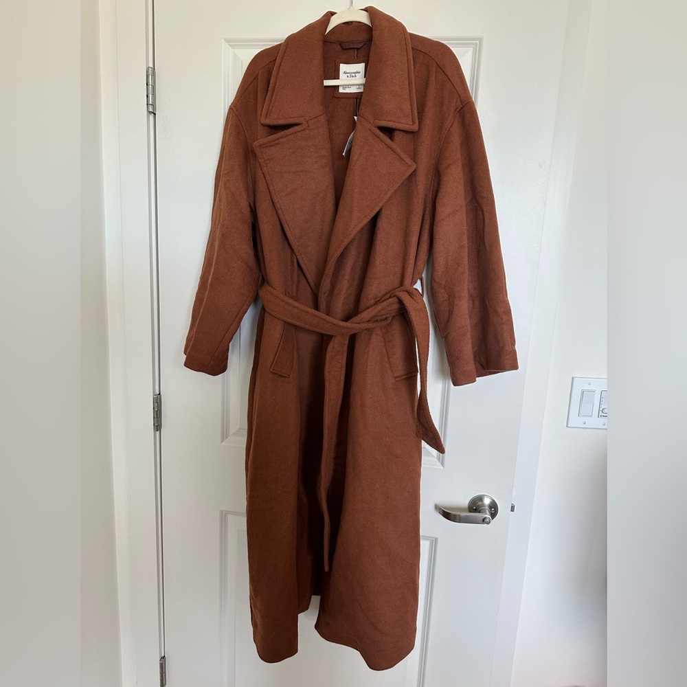 Abercrombie & Fitch Brown Wool-Blend Belted Blanket Coat NWT Size L